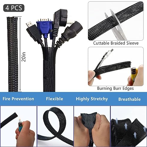 300PCS Cable Management Kit,4 Cable Sleeve 35 Cable Clips | 11Cord Holders,20 Roll Cable Organizer Straps, 200 Fastening Cable Ties,20 Cable Zip Tie Mounts for Computer TV Under Desk