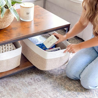 Storage Baskets 16.8”x13”x7.6” Cotton Rope Woven Baskets for Organizing 3-Pack | Toy Storage Bins | Basket for Shelves, Laundry, Blanket, Clothes, Closet, Kitchen, Bathroom, Gifts