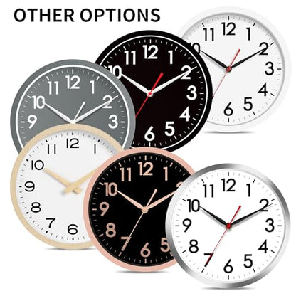 AKCISOT 10 Inch Wall Clock, Silent Battery Operated Analog Clock, Black | Classroom | Kitchen | Office | Easy to Read Numbers | Garage