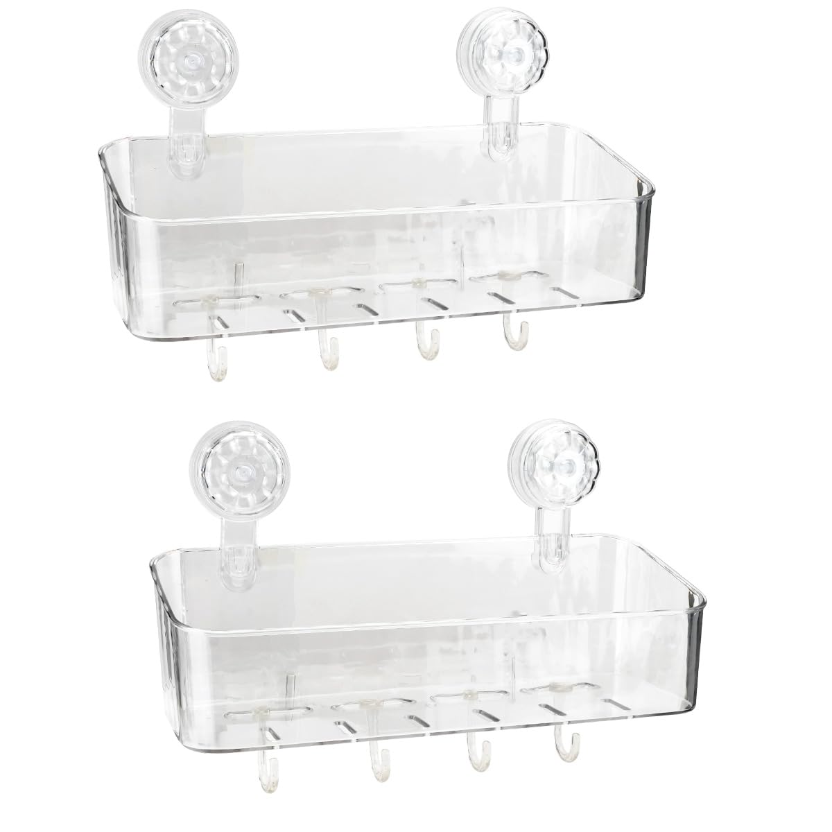 2 Pcs Shower Caddy, Clear Suction Cup Shower Shelves for Bathroom, Kitchen | Acrylic Material, No Drilling Storage Rack, Large, 11.8x4.3x3.9in, Ventilation and Drainage