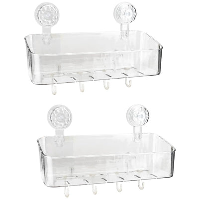 2 Pcs Shower Caddy, Clear Suction Cup Shower Shelves for Bathroom, Kitchen | Acrylic Material, No Drilling Storage Rack, Large, 11.8x4.3x3.9in, Ventilation and Drainage