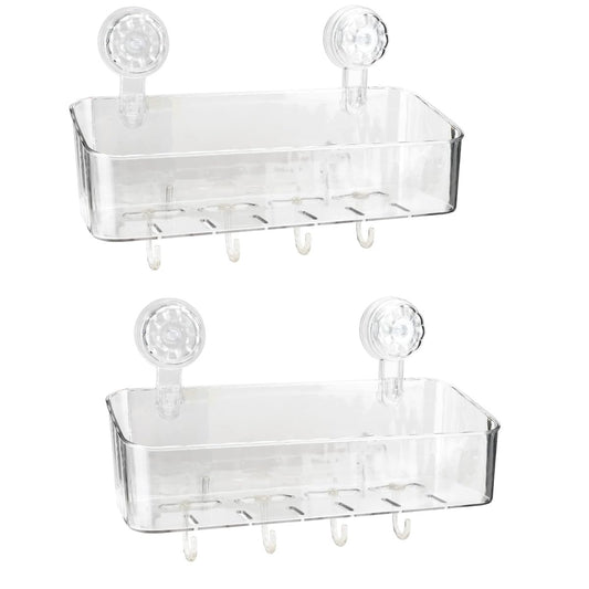 2 Pcs Shower Caddy, Clear Suction Cup Shower Shelves for Bathroom, Kitchen | Acrylic Material, No Drilling Storage Rack, Large, 11.8x4.3x3.9in, Ventilation and Drainage