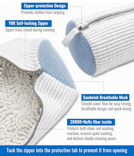 Shoe Washing Machine Bag 2 Pack, Reusable Laundry Shoe Bags for Washer & Dryer, 360° Deep Cleaning Sneaker Bags with Self-Locking Zipper, Shoe Protector for Sneakers & All Shoe Types