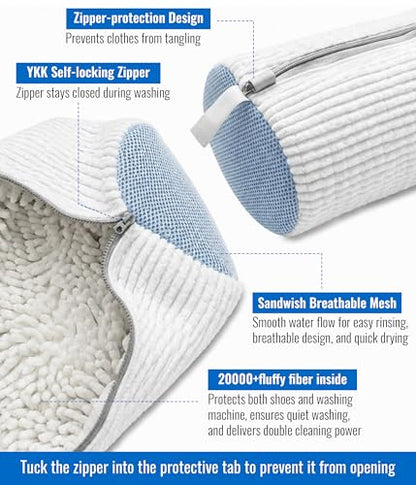 Shoe Washing Machine Bag 2 Pack, Reusable Laundry Shoe Bags for Washer & Dryer, 360° Deep Cleaning Sneaker Bags with Self-Locking Zipper, Shoe Protector for Sneakers & All Shoe Types