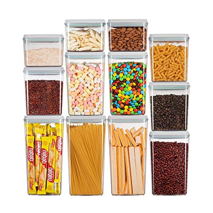Pop Airtight Food Storage Containers with Lids for Kitchen Pantry Organizing Stackable Container for Cereal Snack Flour Sugar Coffee Spaghetti -12 Pcs(1.2, 2.0, 2.7, 3.3qt)*3