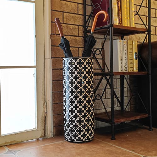 24''H Porcelain Ceramic Umbrella Stand Umbrella Holder | Modern Style Umbrella Bucket Floor Vase for Storaging Canes Walking Sticks for Entryway Indoor 24‘’High Black&White
