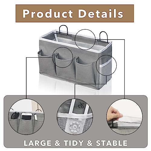 Kanrichu Wall Hanging Organizer Bag, 2-Pack Linen Storage Baskets with Pockets, WallHanging Storage Basket for Bedroom, Kitchen, Office, RV Camper (Gray)