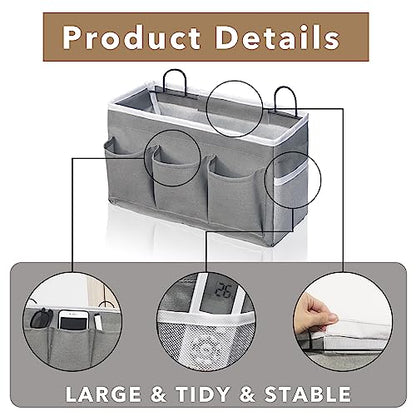 Kanrichu Wall Hanging Organizer Bag, 2-Pack Linen Storage Baskets with Pockets, WallHanging Storage Basket for Bedroom, Kitchen, Office, RV Camper (Gray)