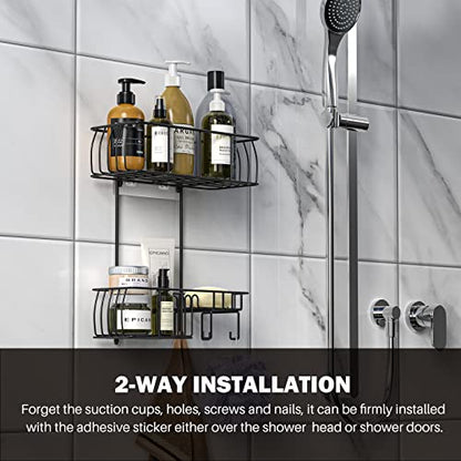 Epicano Shower Caddy Hanging,Large Capacity Shower Organizer,Black | Rustproof,Built-in Soap Dish & 4 Hooks for Loofahs,Suction & Adhesive Install,No Drilling Bathroom Shelves for Inside Shower