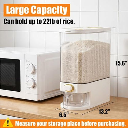 Clear Rice Holder Dispenser, 22 Lbs Large Grain Storage Container with Measuring Cup, Cylinder Household Food Dispenser Bucket Kitchen Organization for Cereal Oatmeal Coffee Bean Soybean Corn