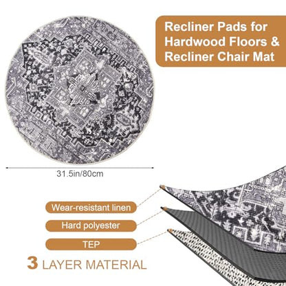 Recliner Chair Mat, Non Skid Round Furniture Pad, Recliner Pads for Hardwood Floors, Circular Small Circle Rug Pad, Furniture Pad 31.5inch Diameter Low Pile Heavy Duty Non Slip Multi-Purpose Rug