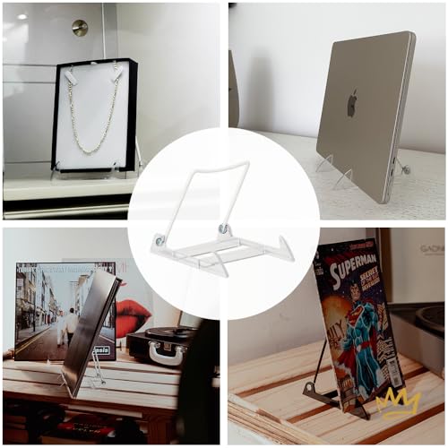 KINGDOM SOLUTIONS MADE IN USA 4-Pack Adjustable Acrylic Easels - Plate Stand - Sturdy Book Stand for Art, Pictures, Plates, Frames - Unique on the Market
