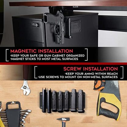 Magnetic Ammunition Holder for Gun Magazines and Clips, Organize Mount in Your Gun Safe, Locker Cabinet, Vault, Ultimate Ammo Storage Accessories for Handgun, Oistol and Rifle Mags, Black
