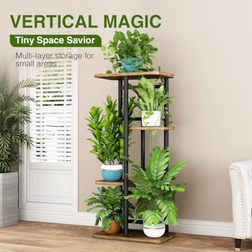 LINZINAR Plant Stand Indoor 4 Tier Metal Corner Tall Flower Shelf | Plant Rack for Multiple Plants, Tiered Flower Plant Holder for Patio, Garden, Balcony, Living Room, Bedroom Black