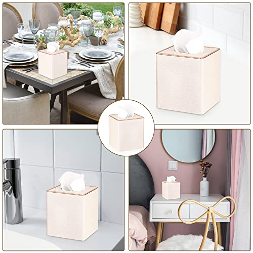 Sumnacon Square Linen Tissue Box Cover - Stylish Cube Tissue Box Holder with Magnetic Bottom, Decorative Tissue Box for Vanity Toilet Tank Dresser Night Stand Table Countertop Office Car, Beige
