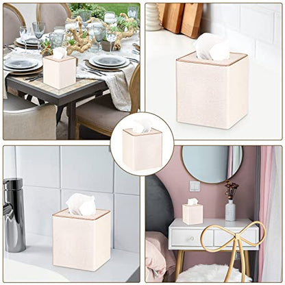 Sumnacon Square Linen Tissue Box Cover - Stylish Cube Tissue Box Holder with Magnetic Bottom, Decorative Tissue Box for Vanity Toilet Tank Dresser Night Stand Table Countertop Office Car, Beige
