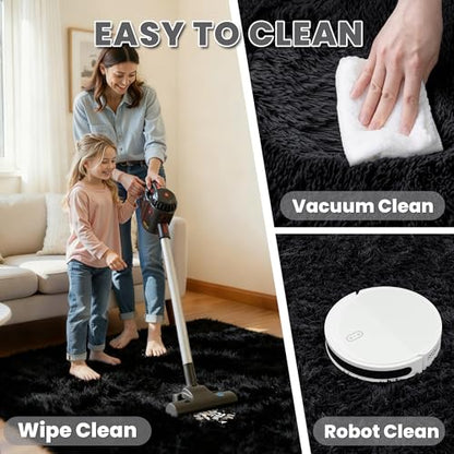 6x9 Black Fluffy Fuzzy Shag Area Rug for Living Room, Bedroom, Dorm Carpet | Ultra Soft, Non-Slip & No-Shedding, Plush, Cozy Modern Indoor Floor Home Decor for Kid Rooms, Nursery, Girl Playroom, Office