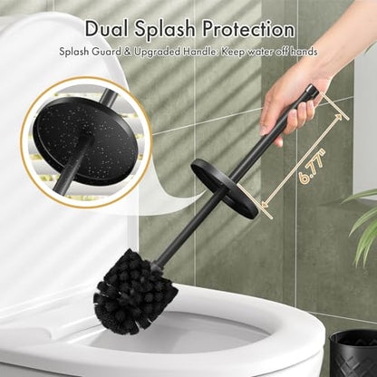 Toilet Bowl Brush and Holder Set 3 Pack with 6 Extra Brush Heads (Black) | Extra Long Handle with Splash Guard Cover, Tool-Free Installation, Bathroom Space-Saving, Cleaner Sets for Apartments, RV