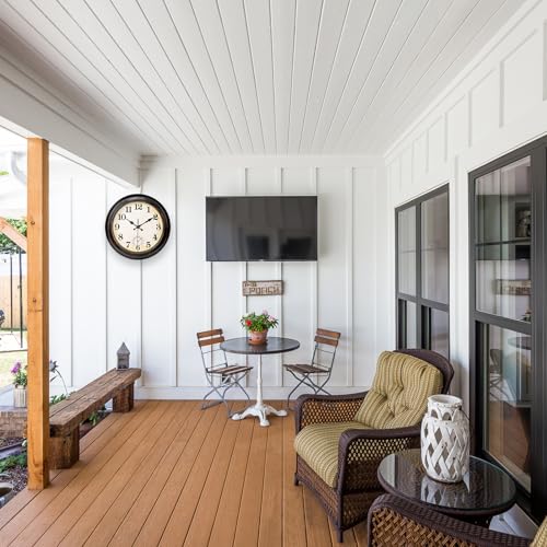 Yoiolclc 12 Inch Outdoor Clock Waterproof with Thermometer Retro Wall Clock for Garden Patio Pool Home(Bronze)