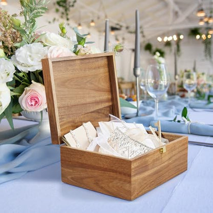 DRASTAR Wooden Keepsake Box, Large Acacia Storage Memory Box with a Hinged Lid for Crafts and Photo Storage