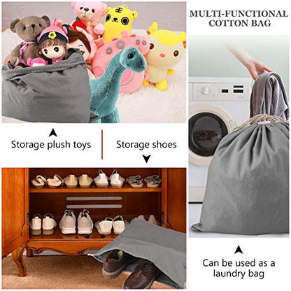 PlasMaller Dust Cover Storage Bags Purified 100% Cotton Flannel with Drawstring Pouch For Handbags Purses Pocketbooks Shoes Boots Set of 3 (Grey)