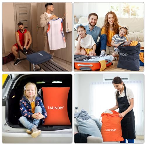 WiseBoy 2 Pack Travel Laundry Bags for Dirty Clothes, Laundry Bag, Zippered | Water-Resistant Nylon Wet Dry Bag, Odor-Proof Washable Pouch for Gym, Swimming, College Dorm & Suitcase Organization