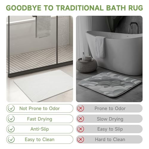 Large Stone Bath Mat, 31.5 x 19.7” Diatomaceous Earth Bath Mat | Extra Large Stone Bath Mat for Bathroom, Absorbent Stone Shower Mats, Non-Slip Barhroom Floor Mat, Quick Dry, Easy to Clean