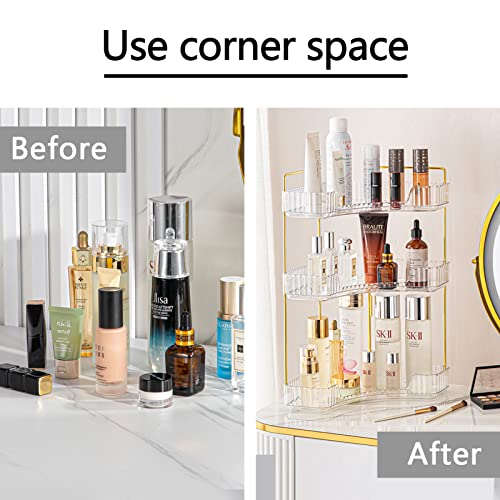 3-Tier Corner Bathroom Counter Organizer – Storage Shelf for Makeup, Perfume & Skincare, Space-Saving Countertop Tray Fits Bathroom, Dresser, Kitchen (White)