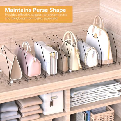 Ronlap Purse Storage Organizer for Closet Clear Shelf Dividers Rack, 2 Pack | Clear separators keep handbags, totes, clutches & purses upright & visible on shelves for closet storage and organization