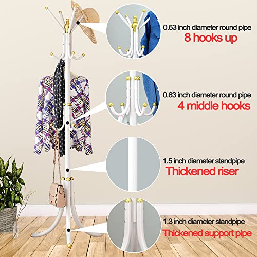 Free-Standing Coat Rack Metal Stand Hanger 12-Hooks Organizer | Hall Tree Entry-Way Furniture for Hanging Up Jacket, Hand-Bag, Cloth, Hat, Winter Scarf Holder for Home or Office Floor