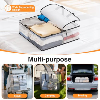 93L Moving Bags, Heavy Duty Clear Storage Bag with Strong Zippers & Handles | Large Foldable Storage Containers for Dorm Moving, Seasonal Clothing Storage, Clothes, Bedding and Blankets, 3 Pack
