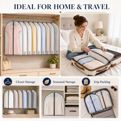 40 Pcs 40" Suit Garment Bags for Closet Storage and Travel | Garment Protection, Dust Resistant Cover, Smooth Zipper Closure, Suit Shirt Coat Storage, Wardrobe Organization Solution