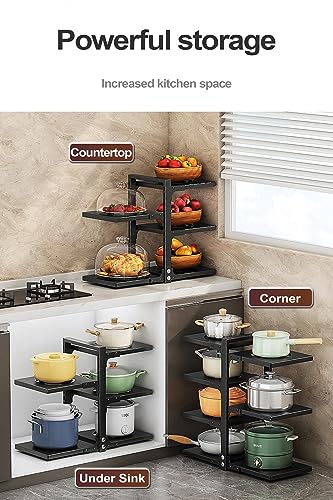 Pots and Pans Organizer for Cabinet, Heavy Duty Po... (Black | Stainless Steel)