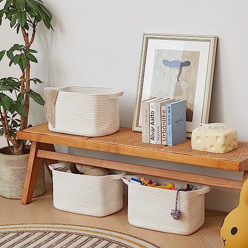 R RUNKA Cotton Rope Basket Set of 3 (15"x10.2"x9.1") - Rectangle Storage Bins - Versatile Toy Storage Organizer - Perfect for Kids, Dog Toys, Books, Shelves - White