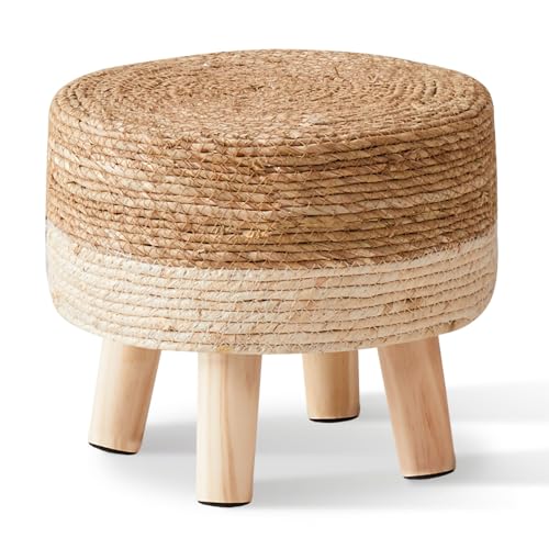 Foot Stool Natural Seagrass Hand Weave Poufs Round... (White)