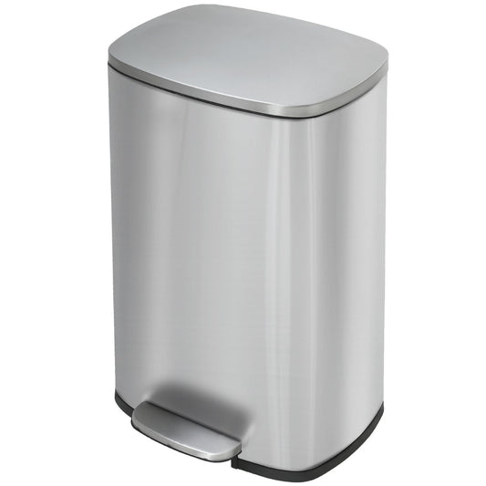 BestMassage Stainless Steel Trash Can with Lid, 13 Gallon, Composting | Step-Open, Soft Closing, Removable Inner Bucket, 50 LIter Indoor Composting Bin for Home, Office