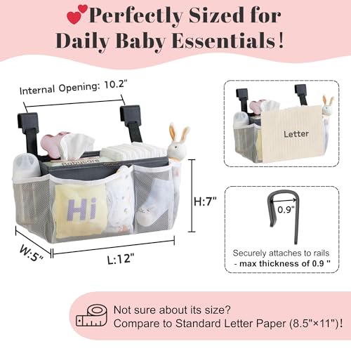 2-Pack Hanging Diaper Organizer for Crib, Playpen, Bassinet & Pack n Play | Hold 50+ Diapers. Changing Table Baby Diaper Caddy. Universal Hook Straps. Washable Newborn Essentials Organizer