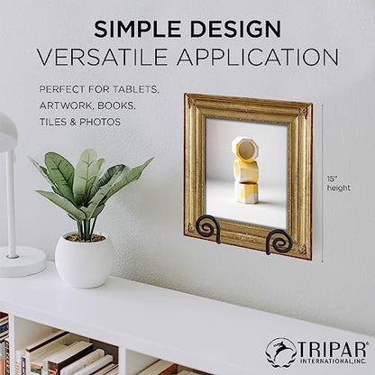 TRIPAR Decorative Scroll Rack, Large Black Display (4.5 Inch Depth) - Functions as Wall Rack or Tabletop Easel - Lightweight and Durable - Showcase Beautiful Plates, China, Artwork and More