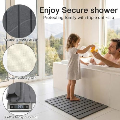 Foldable Stone Bath Mat, Non Slip Large Diatomaceous Shower Mat, Super Absorbent Quick Drying Stone Mat for Bathroom Kitchen Floor Counter Sink,Easy to Clean & Store (24" x 16" Dark Gray)