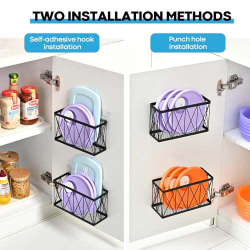 3 Pack Cabinet Organizer - Adhesive Lid Organizer Slim Space Wall Mounted Inside Cabinet Door Storage for Kitchen, Bathroom, Pantry, Under Sink
