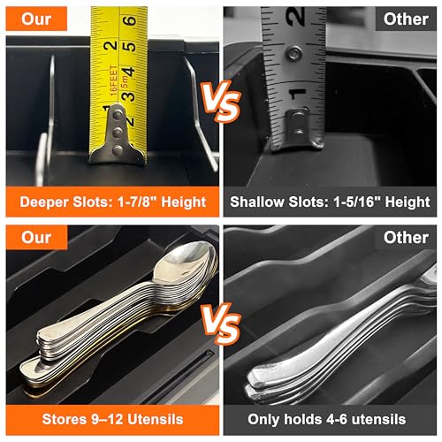 Silverware Organizer - Expandable Kitchen Drawer Organizer, Utensil Drawer Organizer, Adjustable Plastic Flatware and Cutlery Holder, Kitchen Organizers Storage for Forks Knives, Black