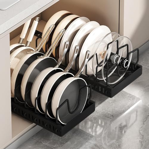 AmoiChic 2 Pack Pull Out Cabinet Organizer for Pot... (2 Count | Black | Metal)