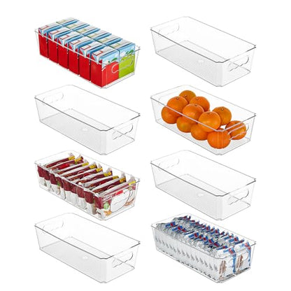 8pcs Clear Storage Bins with Handles (Transparent)