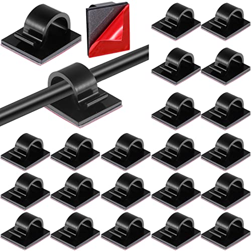 60 Pieces Mini Cable Clips Hooks Christmas Light Clips Self Adhesive Light Hooks Cord Clips for Desk Outdoor String Lights(Medium,Black)