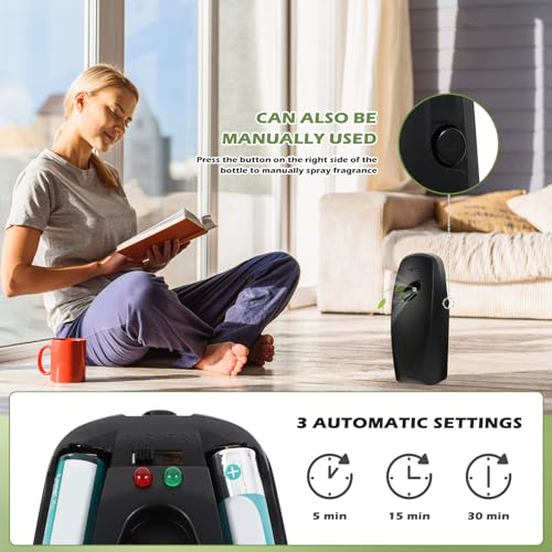 Automatic Air Freshener Spray Dispenser - Commercial and Home Use - Multiple Time Scent/Mist Release Settings for Room/Restroom Sprayer,Air Freshener not Included,Black