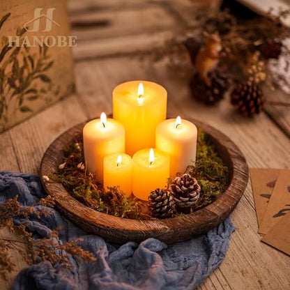 Hanobe Wooden Tray for Coffee Table, Decorative Round Candle Holder Plate | 11.2" Vintage Dining Table Centerpiece, Rustic Farmhouse Home Decor Serving Tray, Brown
