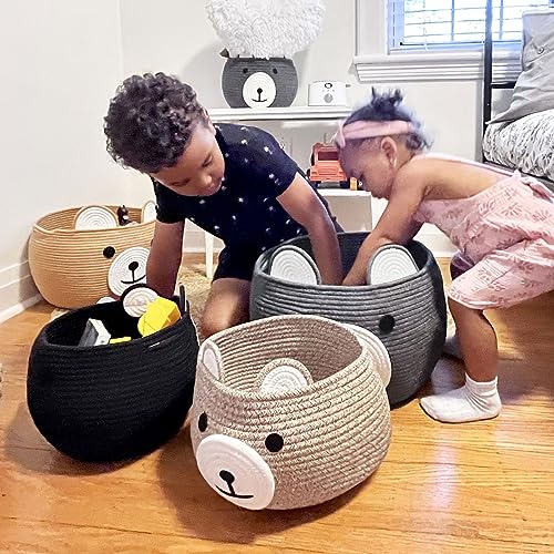 Baby Basket for Gifts Empty, Cute Bear Design, Light Brown | 10.5" x 8.5" Baby Shower Basket for Kids Boys Newborn Storage, Toy Basket for Living Room Nursery Décor, Soft Cotton Rope