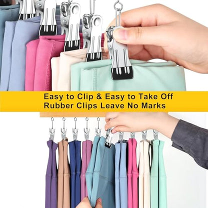 Legging Organizer for Closet, Pants Hangers with Clips Holds 20 Leggings, Jeans, Hats, Shorts, Socks, 360° Rotating Space Saving Hanging Clothes Organizer for Closet Organizers and Storage 4Pcs Wood