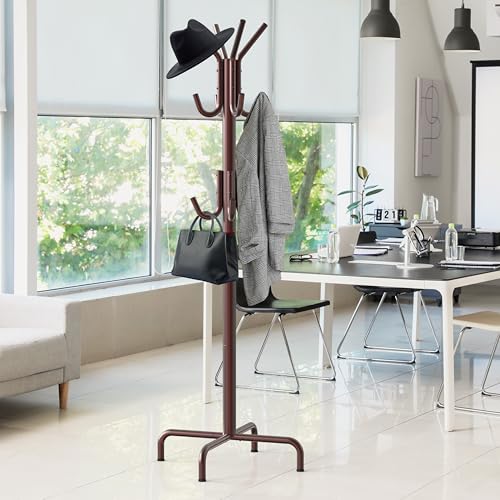 Simple Houseware Standing Coat/Hat Hanger Organizer Rack, 12 Hooks, Bronze | For Entryway, Bedroom, and Hallway