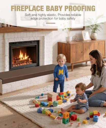 Fireplace Baby Proofing 80'', Soft Seat Hearth Cushion for BabyProof, Brown | Memory Foam Brick Fire Place Bumper Protector Soft Seat Pad for Babies Child Children Toddlers